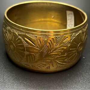 vintage brass wide floral etched cuff bracelet made in india